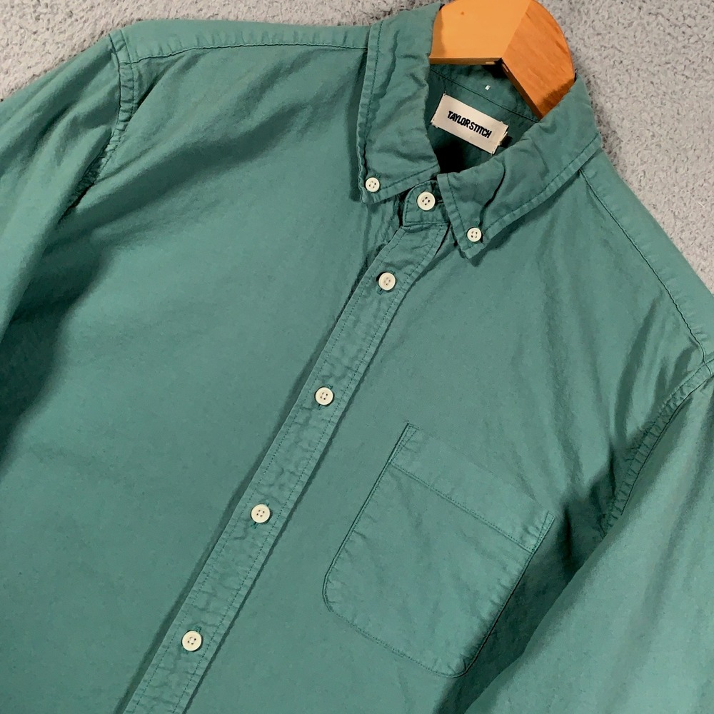 Taylor Stitch The Jack Button Up Shirt Men's 42 Large L Green Organic Cotton